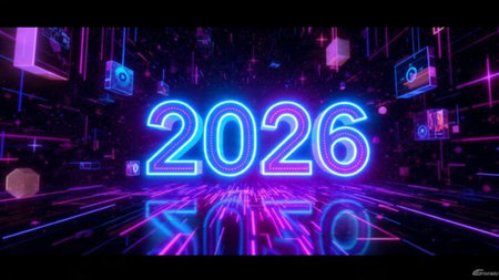 Premium 2026 celebration backdrop with crisp frost shine and ultra-clean layout.