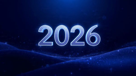 Premium 2026 celebration backdrop with ice-glass light streaks and calm winter elegance.