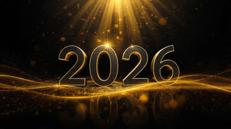 Luxury 2026 winter canvas with crystal-dust particles and clean festive space.