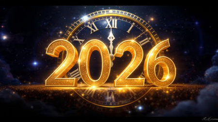 Luxury 2026 winter canvas with crystal-dust particles and clean festive space.