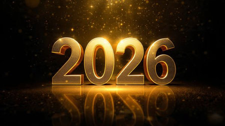 High-end 2026 New Year background with cool winter light diffusion, soft silver sparkles, and modern...