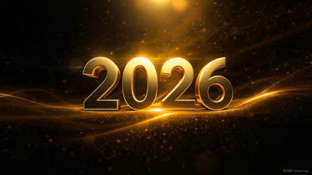 Premium 2026 celebration backdrop with frozen shimmer trails and soft cool lighting.