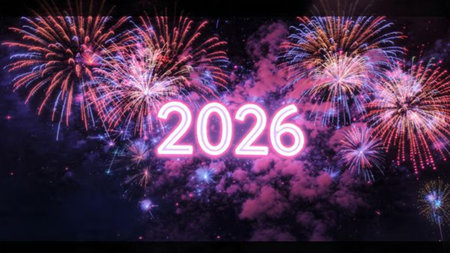 Elegant 2026 premium canvas with silver sparkle trails and soft cool glow.