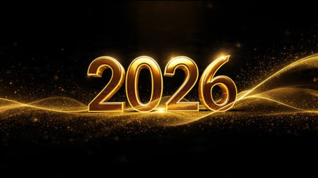 Premium 2026 greeting background with crisp frozen sparkle waves and minimal shadows.