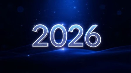 Premium 2026 New Year design with smooth ice-glass lighting reflections, elegant winter palette.