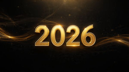 Premium 2026 New Year backdrop with soft frozen glow arcs and calm lighting.