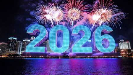 2026 luxury holiday background with gentle silver spark waves and minimal design noise.