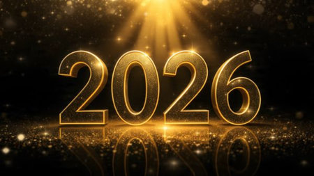 Premium 2026 New Year backdrop with smooth ice-glass reflections and calm winter mood.