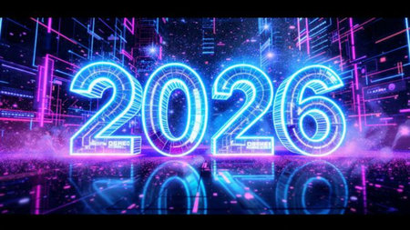 Luxury 2026 New Year canvas with diamond frost field and smooth lighting bloom.