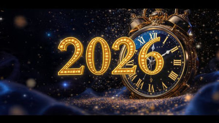 Luxury 2026 greeting backdrop with crisp cool frost shine and clean festive balance.
