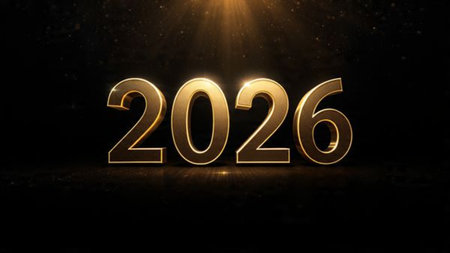 Premium 2026 New Year backdrop with smooth ice-glass reflections and calm winter mood.