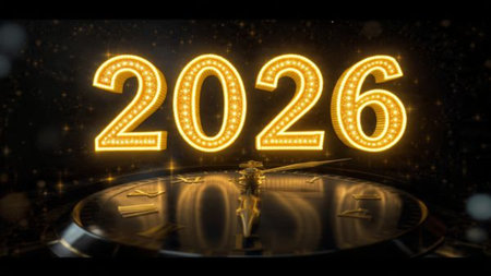 Premium 2026 greeting background with diamond frost spark overlay and cool elegance.