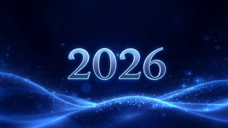 Luxury 2026 greeting backdrop with diamond frost particles and smooth lighting bloom.