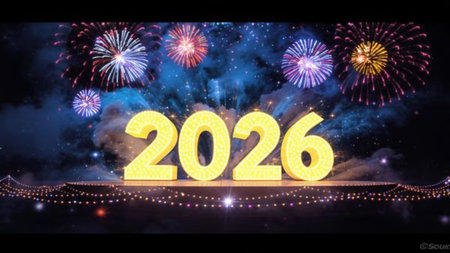 2026 New Year luxury background with soft glowing frost corners, elegant cool light.
