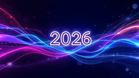 Luxury 2026 winter canvas with crystal-dust particles and clean festive space.