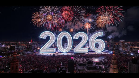 Luxury 2026 New Year canvas with diamond frost field and smooth lighting bloom.