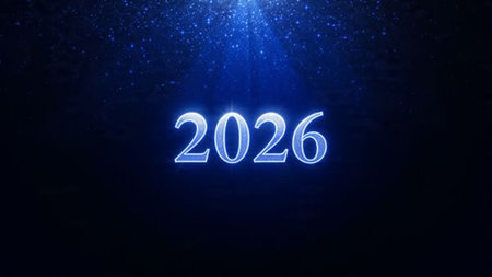 Premium 2026 New Year background with subtle ice-blue glitter glow, clean luxury mood.