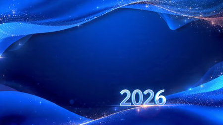 Premium 2026 luxury greeting with icy shimmer corners and soft festive glow.