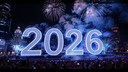 2026 luxury holiday template with frosted glow arcs and minimal noise diffusion.