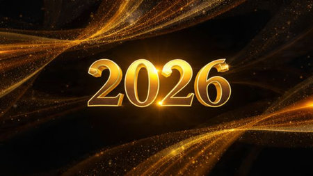 Premium 2026 New Year design with smooth ice-glass lighting reflections, elegant winter palette.