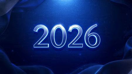 Premium 2026 winter backdrop with soft frost particles and clean luxury composition.