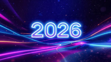 Premium 2026 holiday background with cool silver haze and clean festive layout.