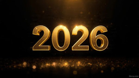 Luxury 2026 winter canvas with crystal-dust particles and clean festive space.