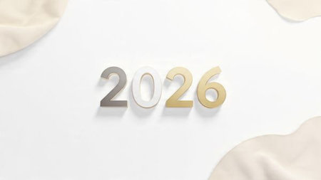 2026 premium winter canvas with smooth silver light trails and subtle sparkle noise.