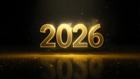 Premium 2026 luxury greeting with icy shimmer corners and soft festive glow.