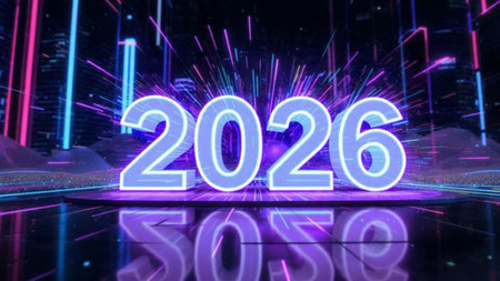 Elegant 2026 premium background with silver light diffusion and minimal sparkle noise.