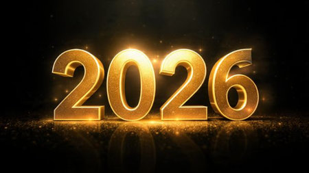 Premium 2026 greeting design with diamond frost spark overlay and minimal shadows.