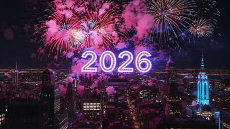 Luxury 2026 greeting with pearl-silver shimmer haze and cool winter illumination.