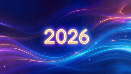 Premium 2026 New Year backdrop with diamond frost field and calm festive charm.