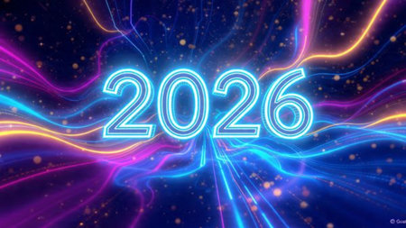 Elegant 2026 premium canvas with silver sparkle trails and soft cool glow.