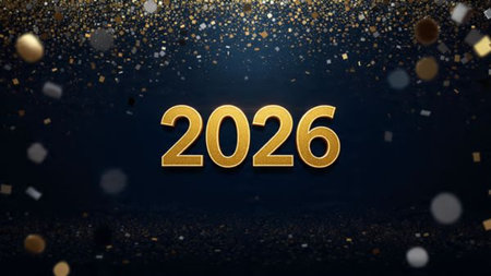 Luxury 2026 New Year visual with smooth icy light arcs and premium copy space.