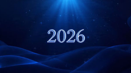 Premium 2026 New Year backdrop with smooth ice-glass reflections and calm winter mood.
