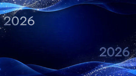 Elegant 2026 premium background with soft ice-blue shimmer and clean festive space.