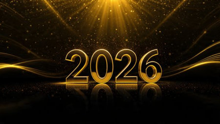 Luxury 2026 greeting with pearl-silver shimmer haze and cool winter illumination.