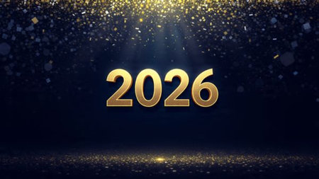 Luxury 2026 winter canvas with crystal-dust particles and clean festive space.