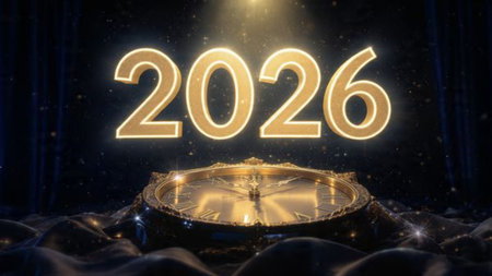Luxury 2026 winter celebration with pearl frost bloom and minimal noise overlay.