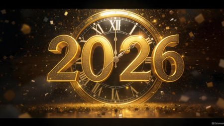 Premium New Year 2026 backdrop with smooth white gradient, subtle diamond-dust glow, ultra-sharp...