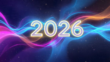 Elegant 2026 premium canvas with silver sparkle haze and crisp design space.