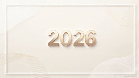 Luxury 2026 greeting canvas with crisp cool frost shine and refined copy space.