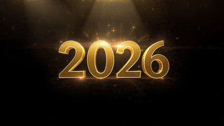 Luxury 2026 celebration design with soft frost sparkle field and clean premium space.