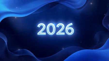 Premium 2026 New Year design with smooth ice-glass lighting reflections, elegant winter palette.