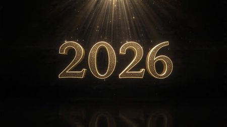 Premium 2026 greeting design with diamond frost sparkle and crisp white balance.
