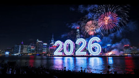 Upscale 2026 New Year template with clean frost accents, cool glow atmosphere, premium visual...