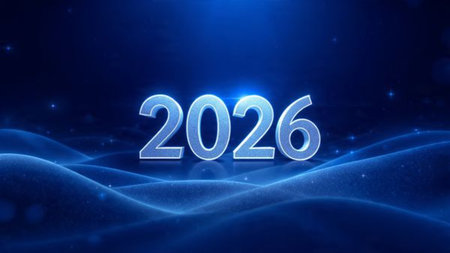 Elegant 2026 luxury background with crisp winter sparkle trails and clean copy space.