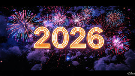 Premium 2026 celebration backdrop with crisp frost shine and ultra-clean layout.