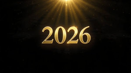 Refined 2026 New Year design with frosted glow bloom and minimal sparkle noise.